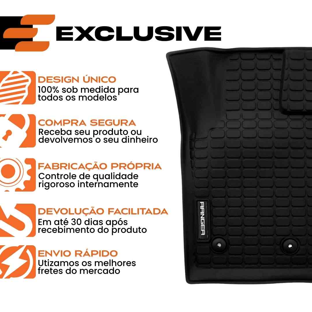 TAPETE TIPO BANDEJA PREMIUM RANGER 2017 A 2023 CABINE SIMPLES